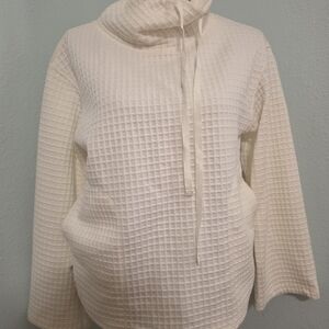 Max Studio Cream Waffle Funnel Turtleneck Sweater